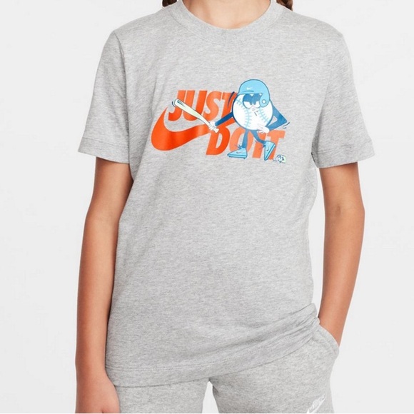 Nike Heather Gray Short Sleeve Tee with Orange Swoosh - Picture 3 of 4